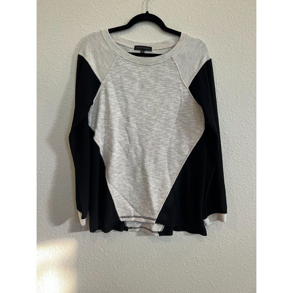 Sanctuary Varsity Sweatshirt Pullover Gray Crew Neck Sheer Sleeve Small